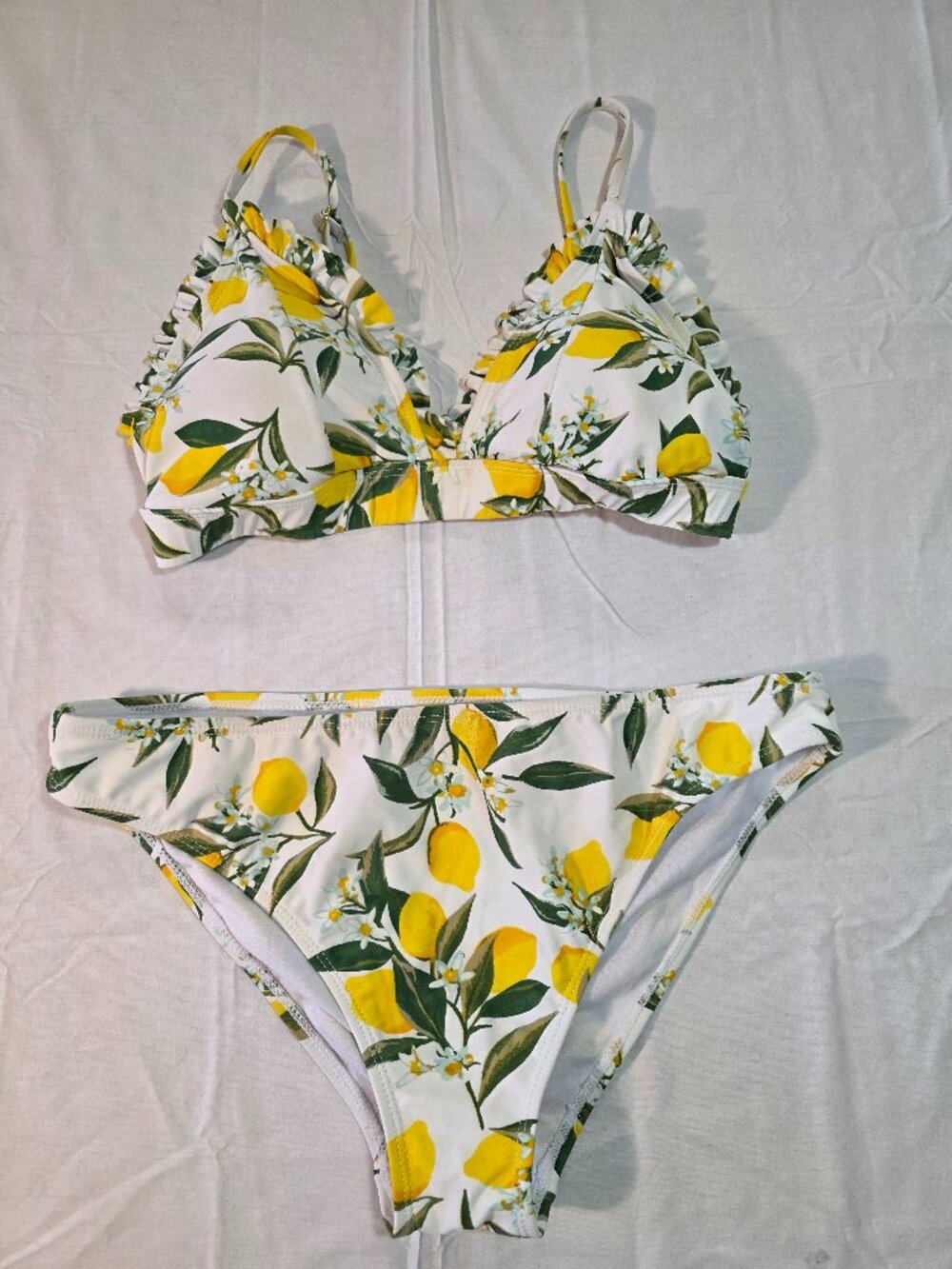 Cabana del Sol Bikini Yellow and White Lemons Women's Size Large Pool Beach